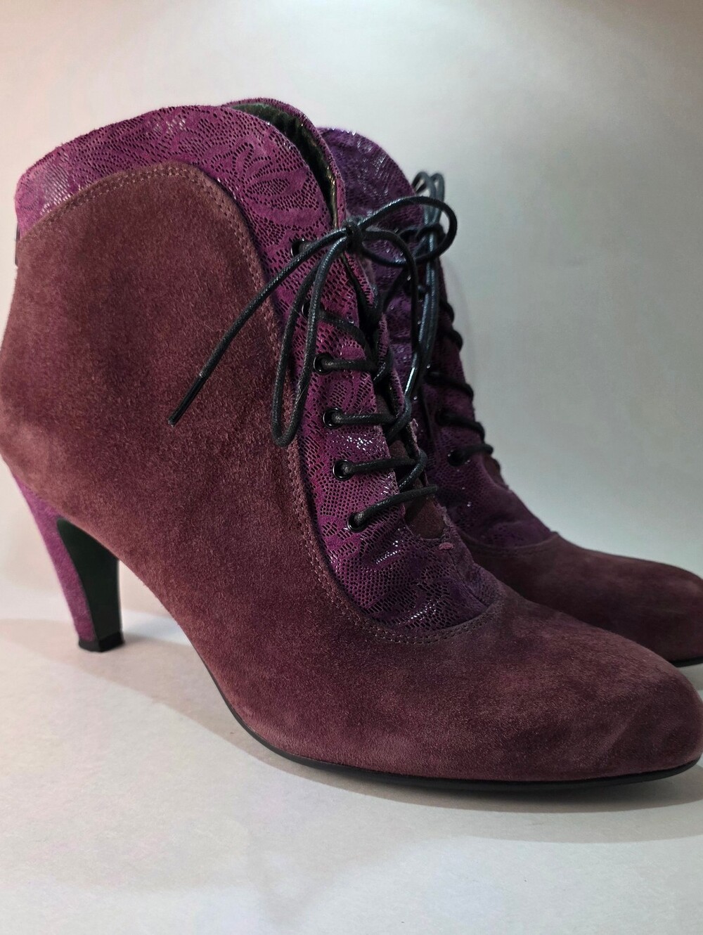 Poetic Justice Purple Suede Victorian Ankle Booties Edwardian Romantic Goth 10